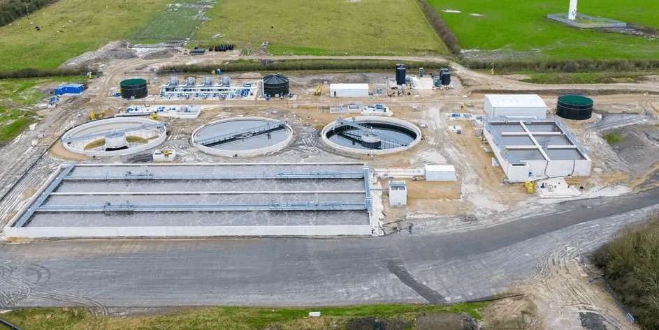 Aerial view of Strensham water treatment works