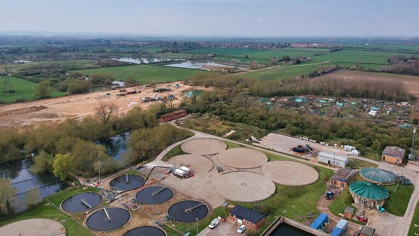 Aerial view of Drayton sewage treatment works